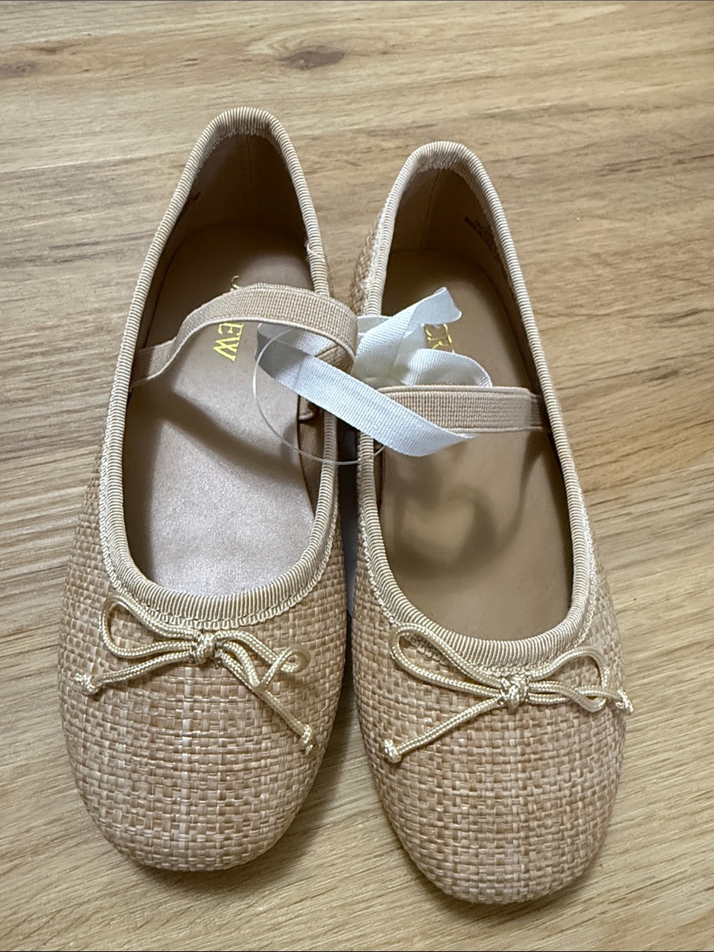 J. Crew Girls' Tan Woven Ballet Flats with Bow